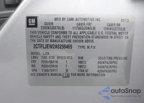 2010 GMC Terrain Slt-2 from USA, damaged, VIN 2CTFLJEW2A6298469